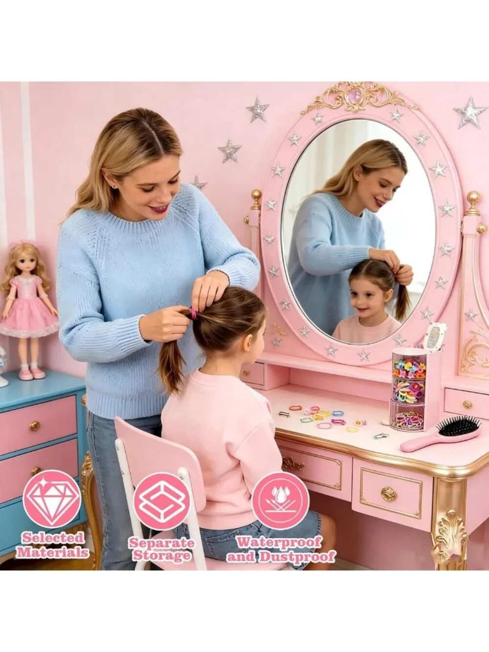 Stylish 3-Layer Hair Accessories Organizer & Rotatable Makeup Brush Holder